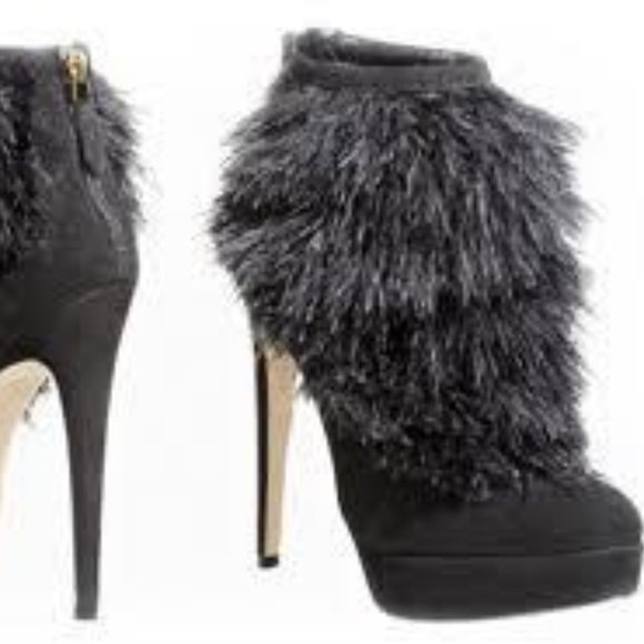 Brian Atwood ALEXA Ostrich Feather Suede Platform Ankle Bootie Boots Shoes - Picture 2 of 13